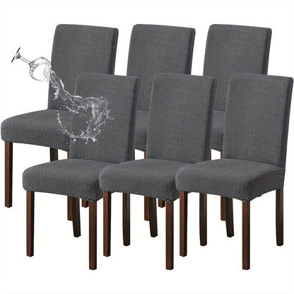 Textured Stretch Dining Chair Covers in Beige, Gray, Chocolate, Black, Khaki or Burgundy, Four- or Six-Piece Sets