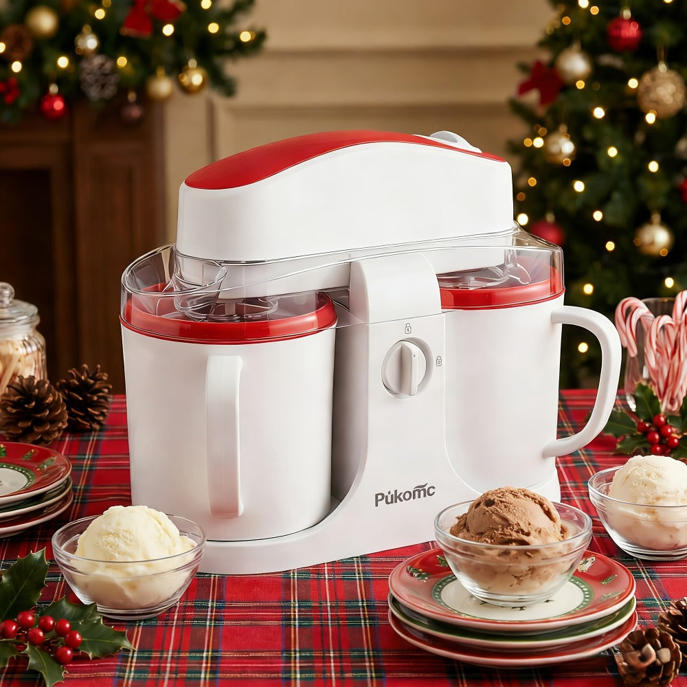 Ice Cream Maker Machine 33.81oz Dual Cup - Homemade Ice Cream, Frozen Yogurt & Fruit Smoothies, Detachable Easy-Clean Design