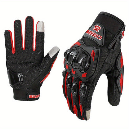 Motorcycle Gloves Full Finger Summer Breathable Touchscreen Hard Shell Protection Non-Slip Motocross Racing Gloves for Men Women, Black Red, M L XL