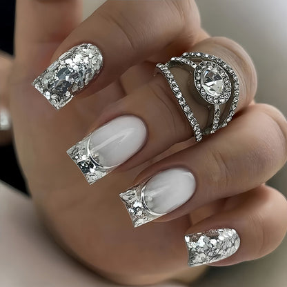Press On Nails 216-Piece Soft Gel Short Square Set with French, Gradient, Glitter and Heart Designs