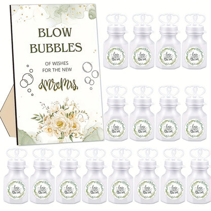 Party Favors Empty Mini Bubble Bottles, 50-Piece Set with Wooden Sign and 50 Matching Stickers