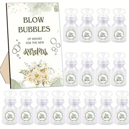 Party Favors Empty Mini Bubble Bottles, 50-Piece Set with Wooden Sign and 50 Matching Stickers