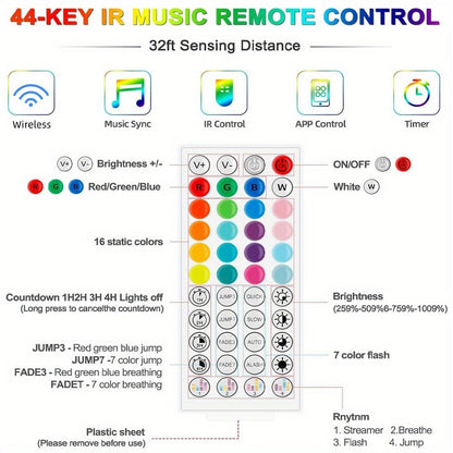Color Changing LED Strip Lights App & Remote Control - Music Sync Smart RGB Lights 16 Million Colors for Home, Desk and Accent Lighting
