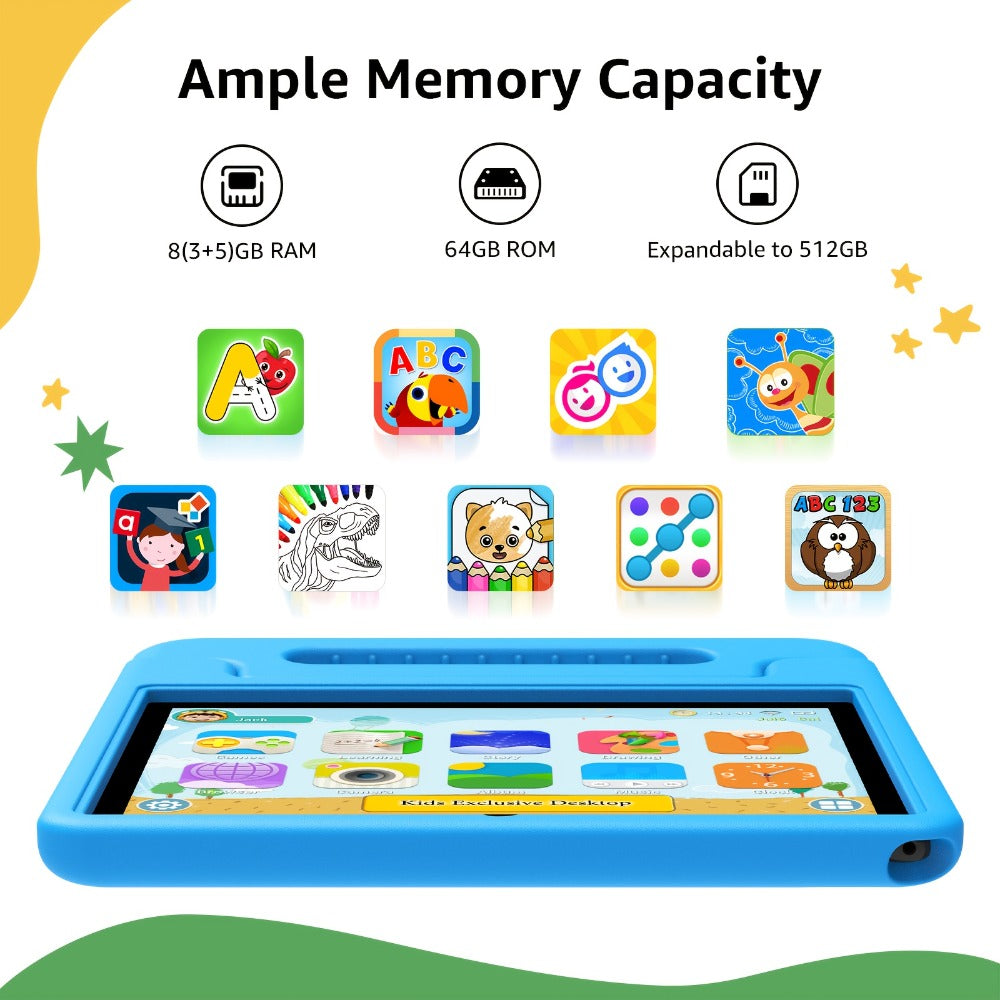 Kids Tablet Apolosign 10.1 Inch with Android 15, 8GB RAM, 64GB Storage, WiFi 6 and 1280x800 Display