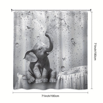 Shower Curtain Set Funny Elephant Bathroom Decor with Hooks Anti-Slip Floor Mat Toilet U-Shaped Mat African Wildlife Bath Decor Gray