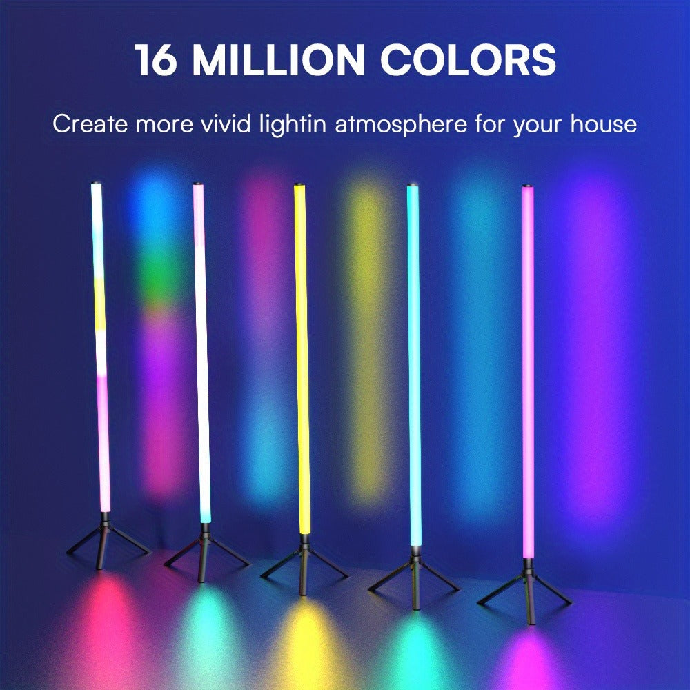 RGB Tube Floor Lamp 360° with Stand – App & 24-Key Remote Music Sync 16 Million Colors Dimmable Timer Mood Light for Bedroom Gaming Room DJ Studio Dance Club Party – 1/2 Pack