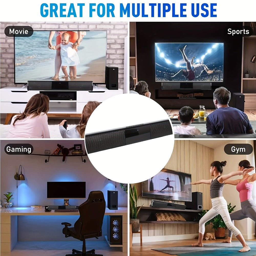 Compact 13-Inch TV Soundbar with Bluetooth, TWS Pairing, TF, AUX, FM Radio and USB Playback