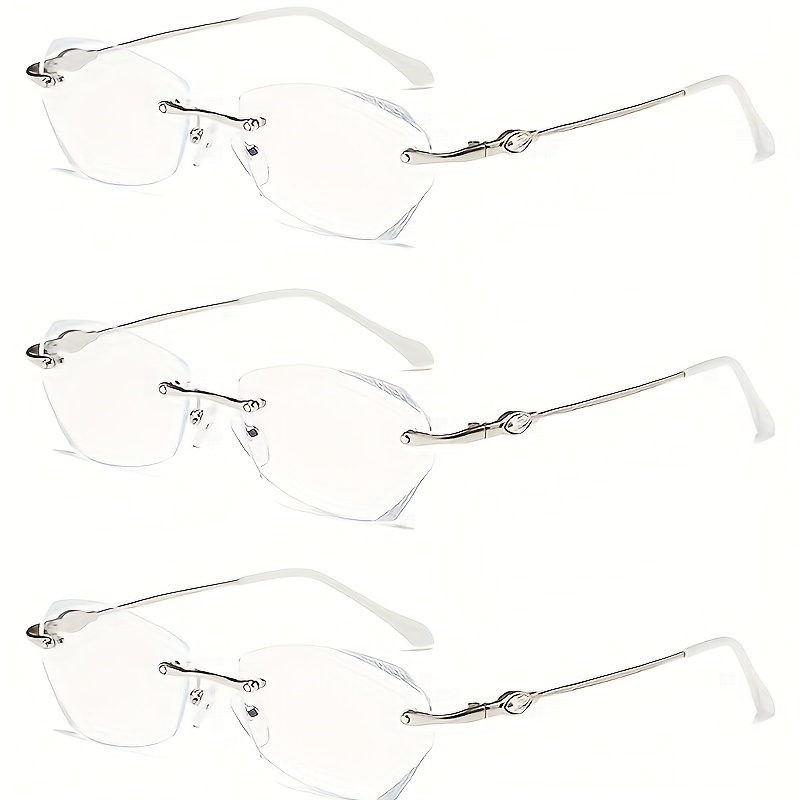 Reading Glasses – Three-Pair Rimless Metal Blue-Light Readers in Multiple Colors and Strengths