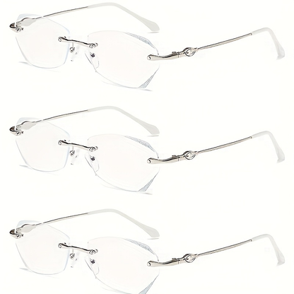 Reading Glasses – Three-Pair Rimless Metal Blue-Light Readers in Multiple Colors and Strengths
