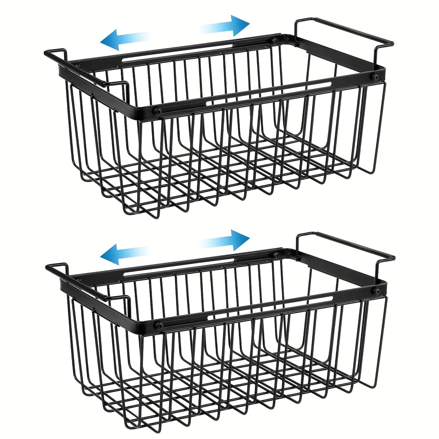 Expandable Wire Freezer Organizer Basket Set with Hanging Handles and 15.6- to 24.3-Inch Width Options