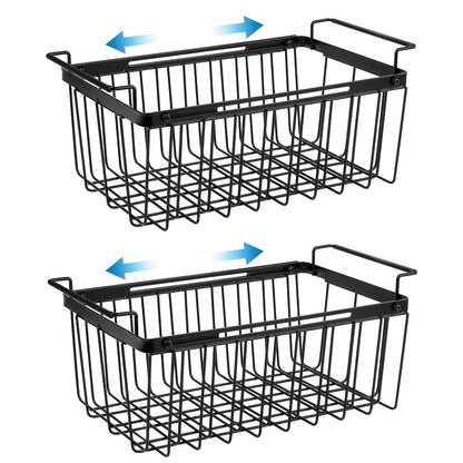 Expandable Wire Freezer Organizer Basket Set with Hanging Handles and 15.6- to 24.3-Inch Width Options