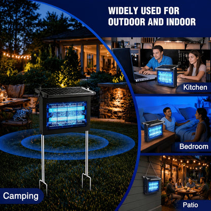 Solar Bug Zapper Pest Control Device with Adjustable Panel, Ground Stake, Wall Mount and USB-C Charging
