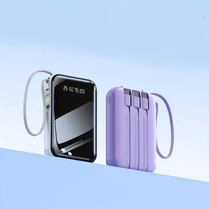 Power Bank 50000mAh 22.5W with Four Built-In Cables, Digital Display and LED Flashlight in Black or Purple