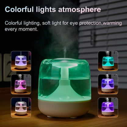 USB Humidifier with 7-Color Night Light – Silent 26dB Double Mist Visible Water Tank 24-Hour Runtime for Bedroom Living Room Office Desktop Home Decor Gift