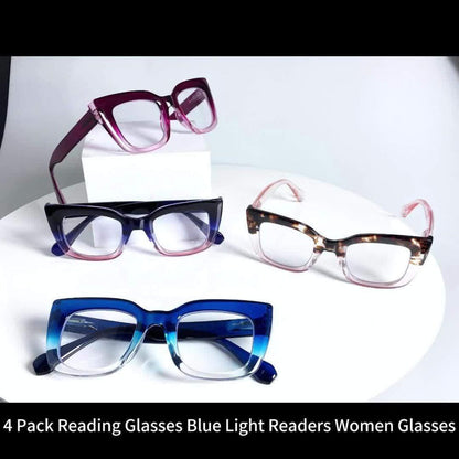 Reading Glasses Blue-Light 4-Pack Cat-Eye Floral Gradient Frames with Metal Spring Hinges & 1.0x to 4.0x Options
