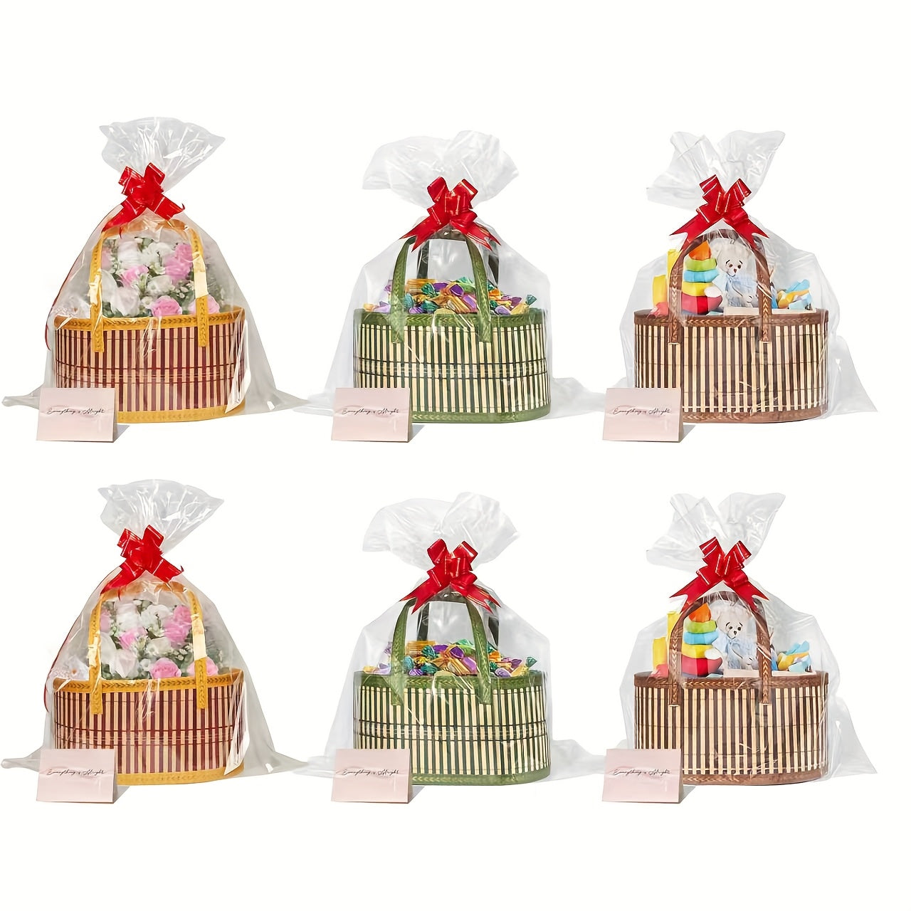 Bamboo Storage Baskets 6-Pack in Oval or Round Shapes with Nine Color and Shape Variants for Home Organization