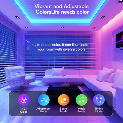 100ft or 200ft RGB LED Strip Light Kit with App, Handheld Remote, Timer, Dimming and Music Mode