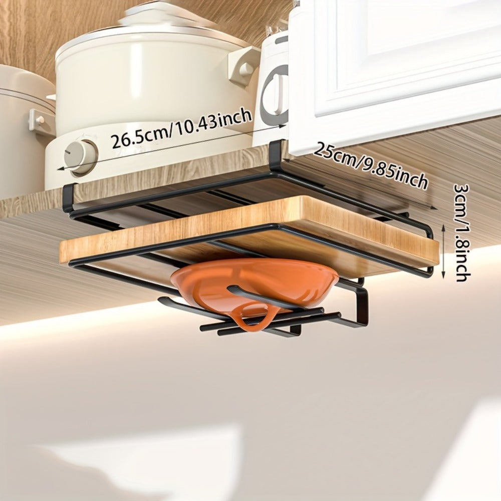 Cutting Board Hook Rack Kitchen Organizer Carbon Steel Cabinet-Door or Wall-Mount Storage in Black