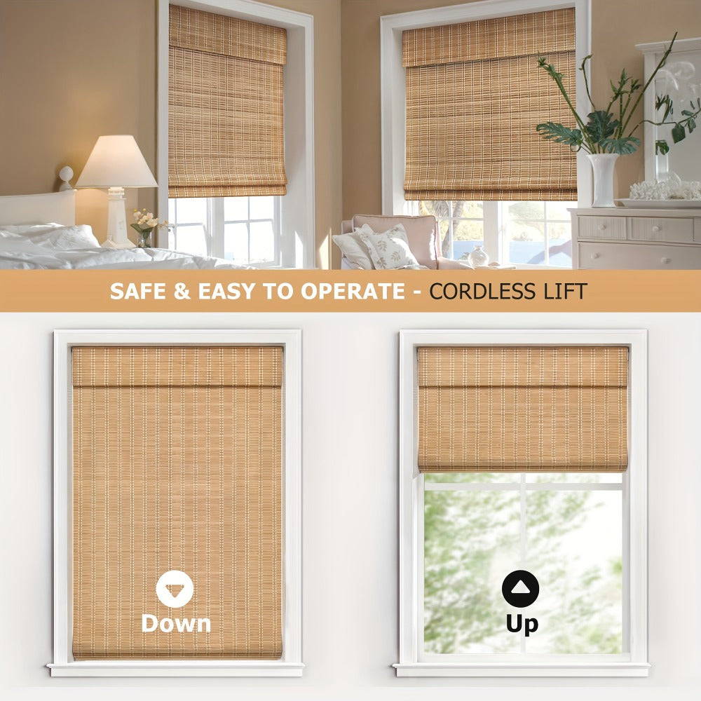 Woven Bamboo Roman Window Shade in Six Exact Color Names, 60-Inch Height and Widths from 23 to 48 Inches
