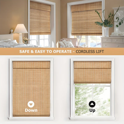 Woven Bamboo Roman Window Shade in Six Exact Color Names, 60-Inch Height and Widths from 23 to 48 Inches