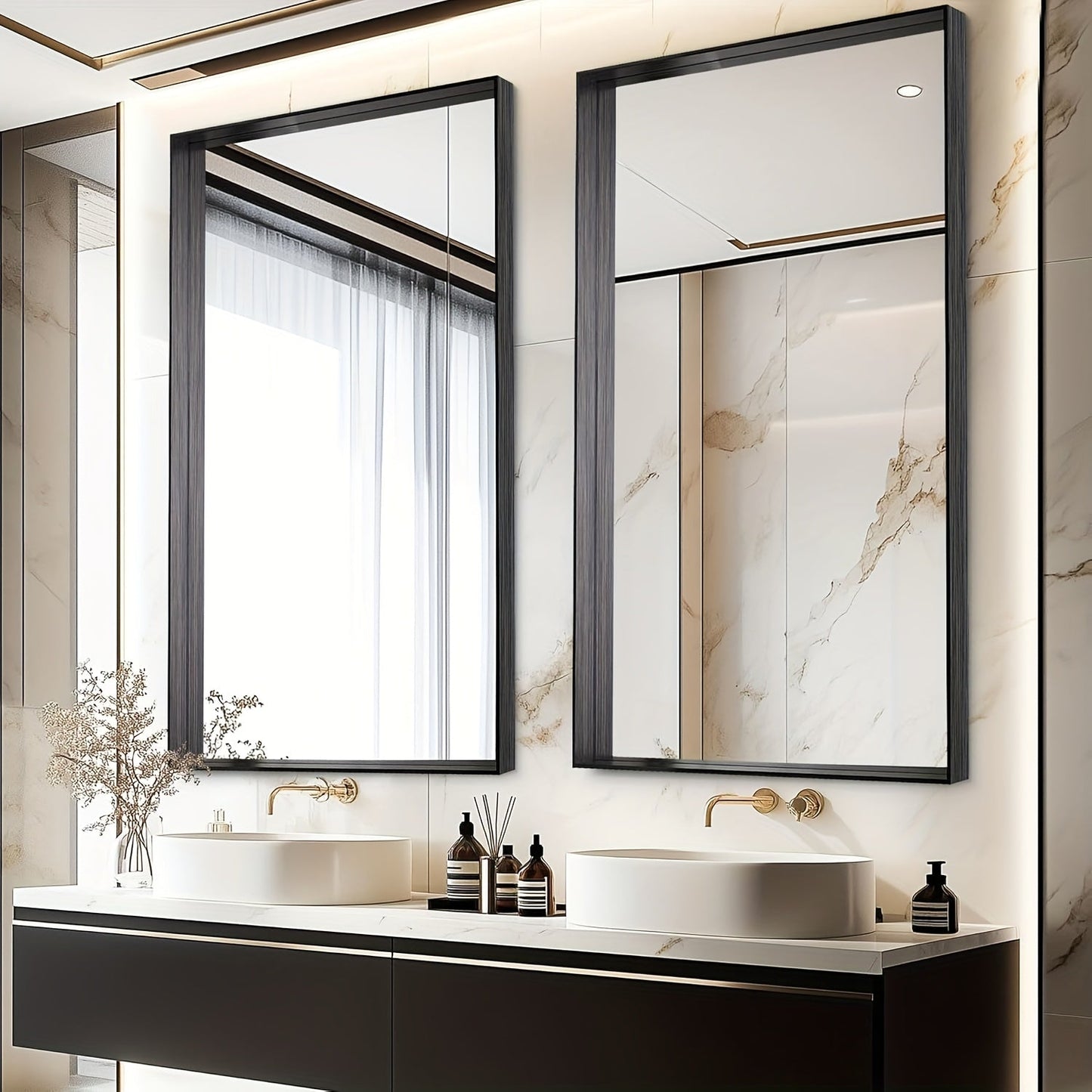 Bathroom Vanity Mirror Wall Mounted Metal Frame Rectangle – Anti-Rust Farmhouse Mirror in Matte Black, Gold & Silver, Multiple Sizes, Horizontal or Vertical Hang