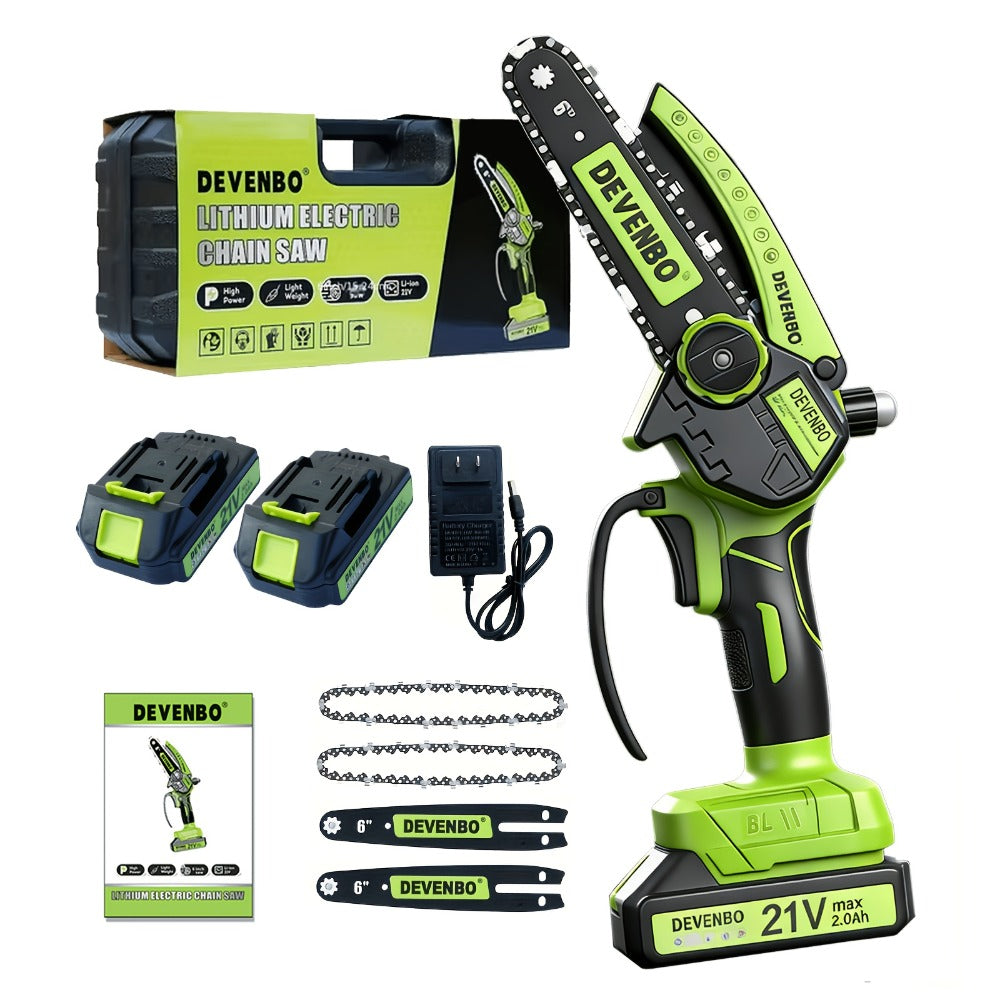 Power Tools DEVENBO 6 Inch Cordless Mini Chainsaw with One or Two Battery Options and Accessory Case
