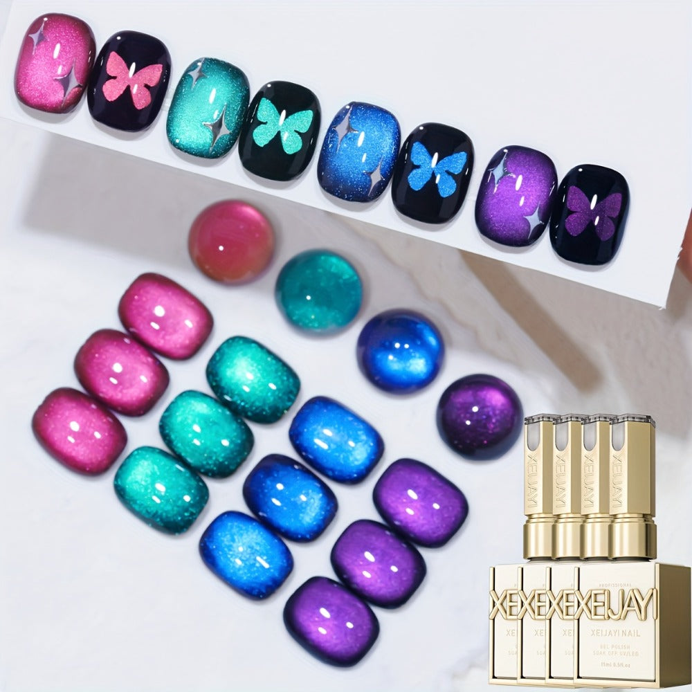 Gel Nail Polish – Cat Eye Set 4 Colors – Interstellar Galaxy Series Magnetic Nail Polish with Dazzling Shimmer Luster, UV LED Soak-Off…