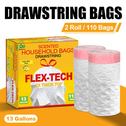 13-Gallon Scented Drawstring Trash Bags in White with Pink Ties and 20, 55, 110 or 165-Count Packs