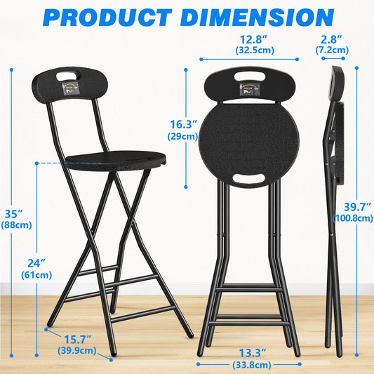 24-Inch Foldable Bar Stool with Footrest and Adjustable Height detail image
