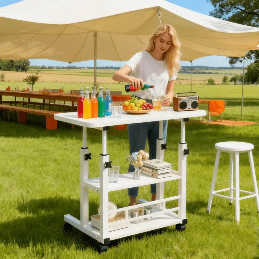 Folding Table shown in the White (matte white), 3 Layers option