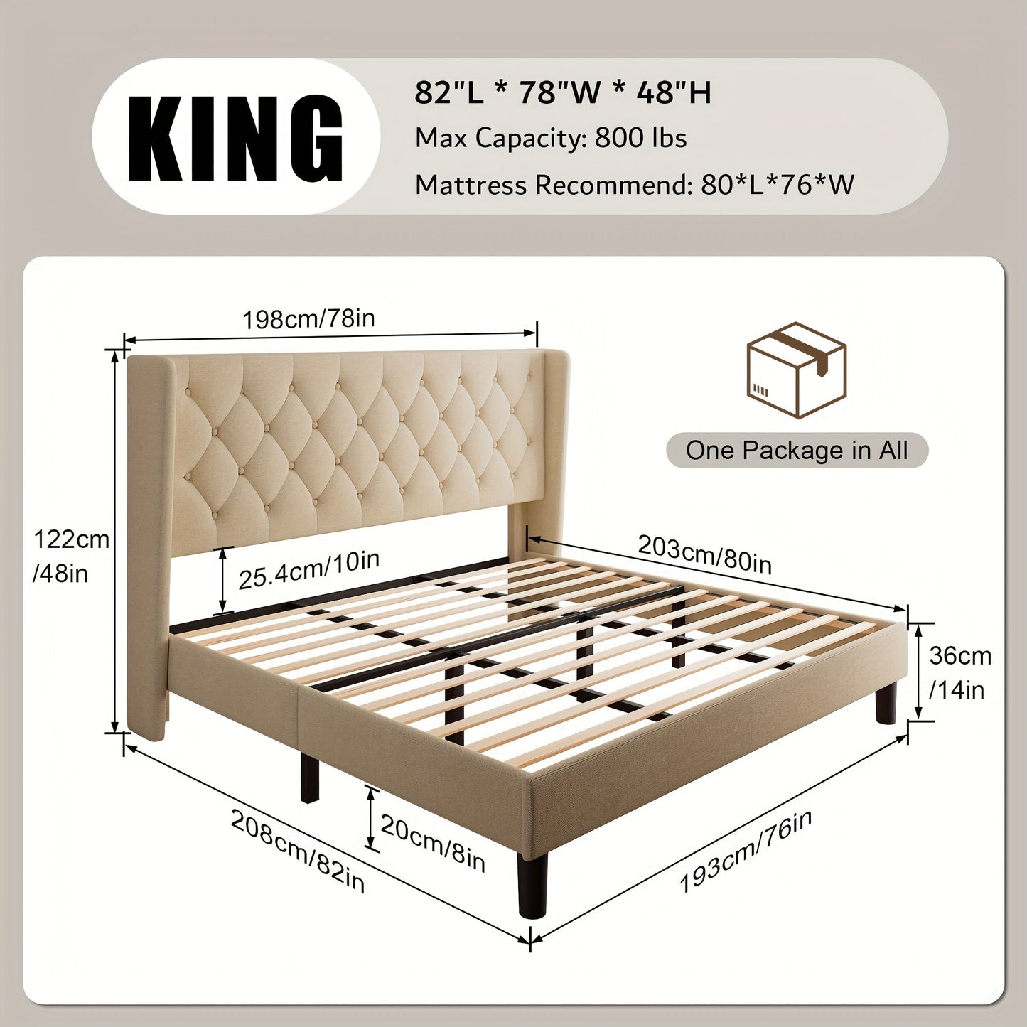 Bed Frame shown in the Beige, King option