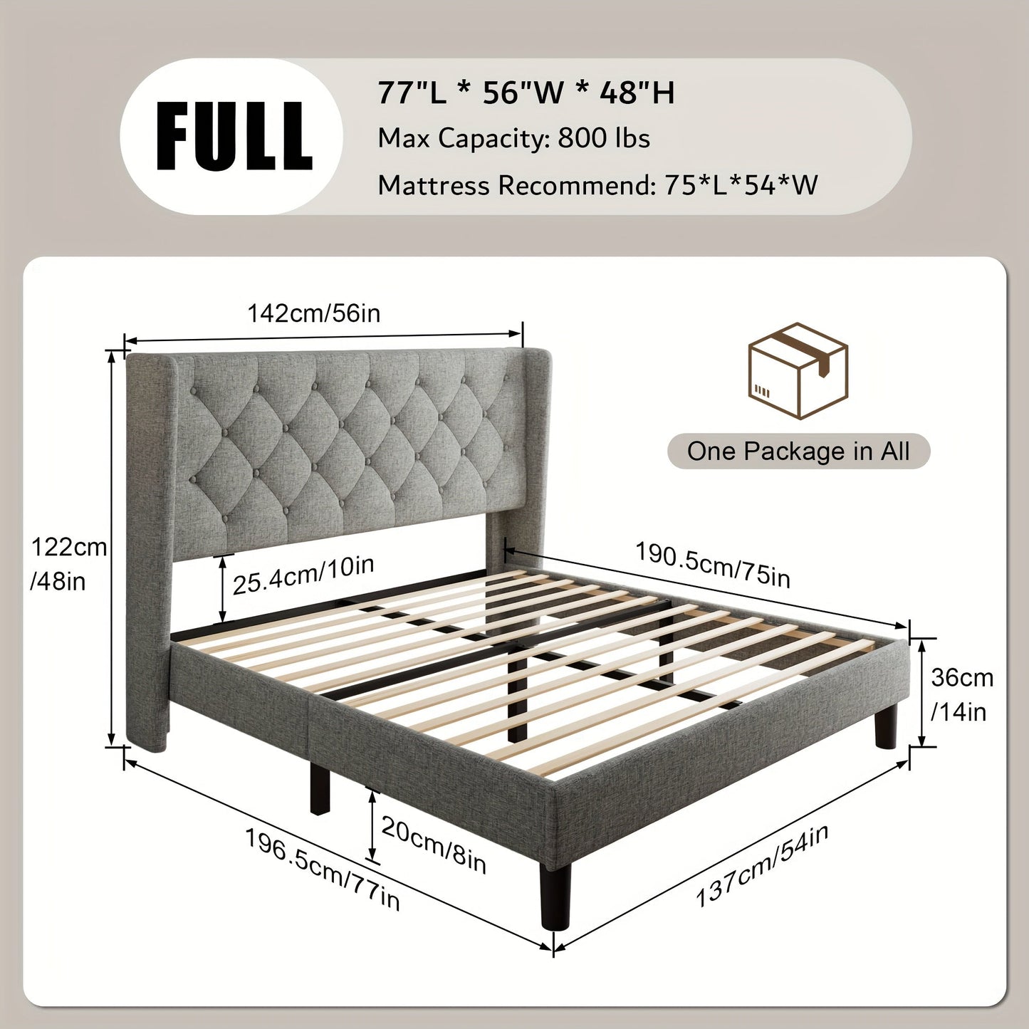 Bed Frame shown in the Light Grey, Full option