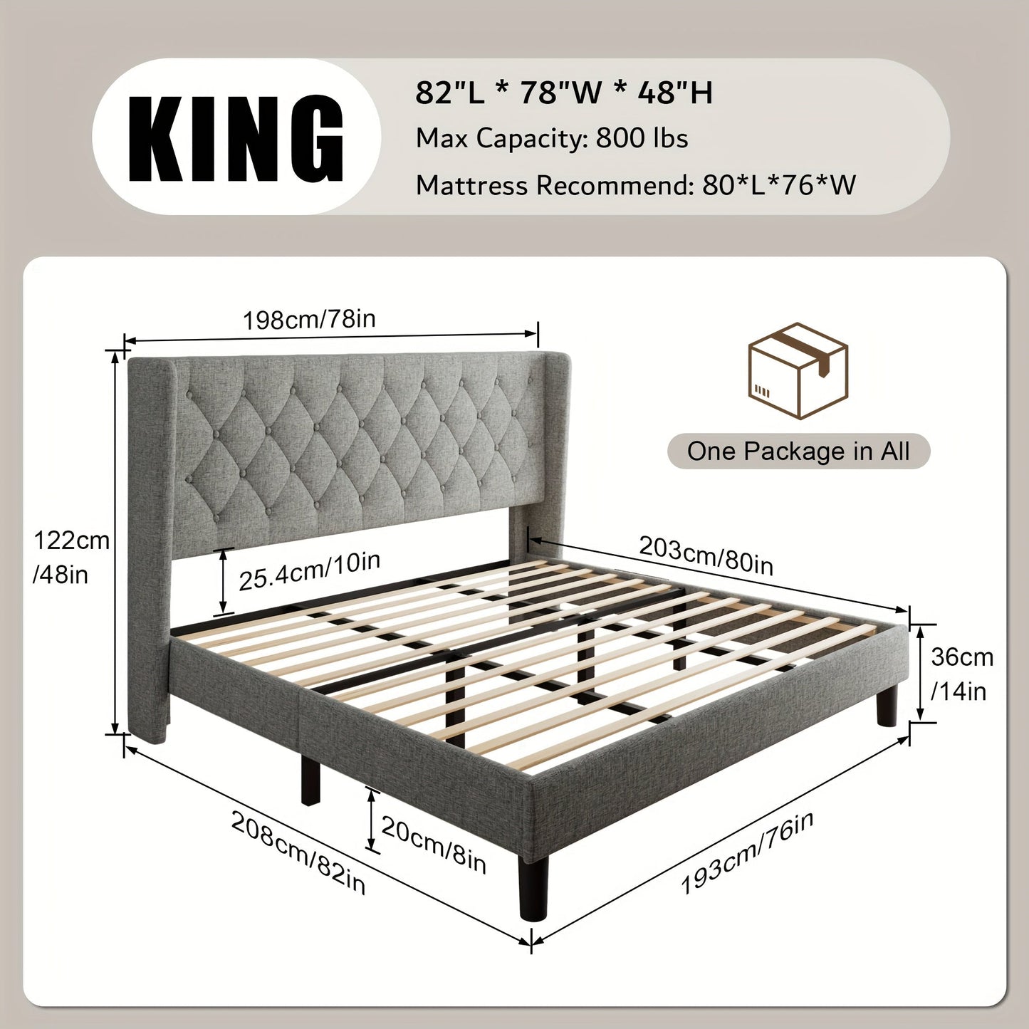 Bed Frame shown in the Light Grey, King option