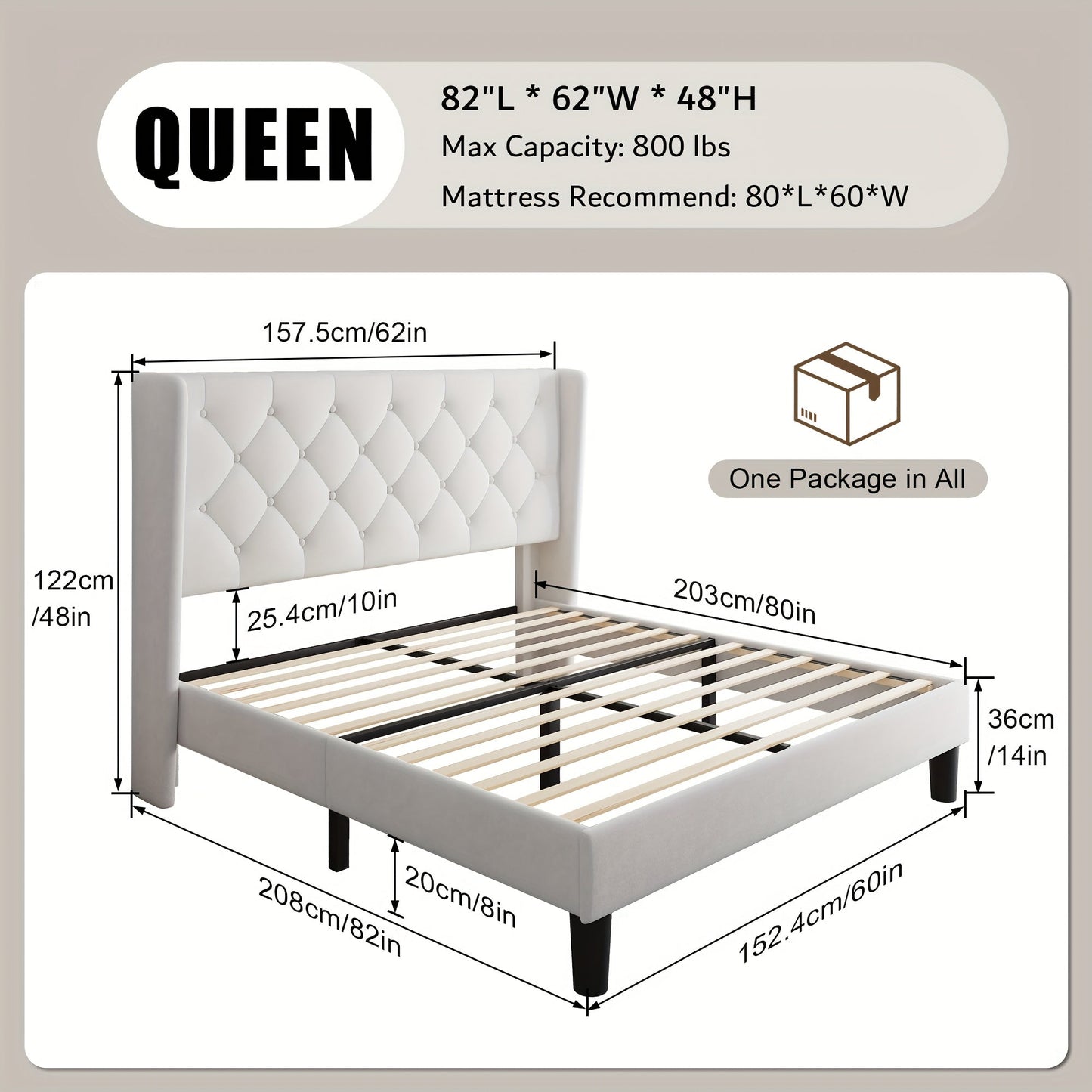 Bed Frame shown in the White, Queen option