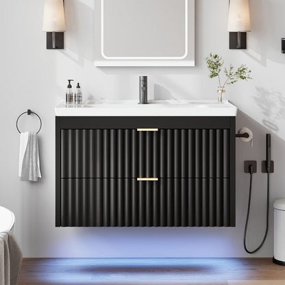 24-Inch Wall-Mounted Bathroom Vanity with LED Lighting for Dressing and Daily Routines detail image - detail view 10