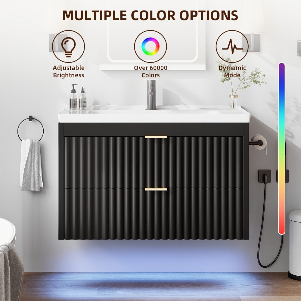 24-Inch Wall-Mounted Bathroom Vanity with LED Lighting for Dressing and Daily Routines detail image - detail view 18