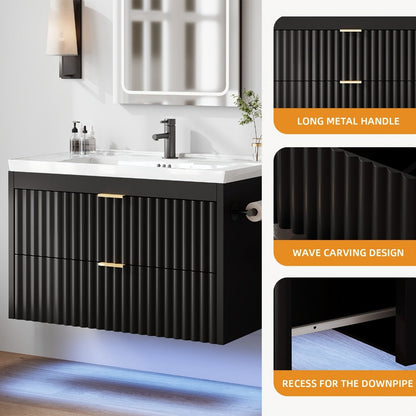 24-Inch Wall-Mounted Bathroom Vanity with LED Lighting for Dressing and Daily Routines detail image - detail view 19