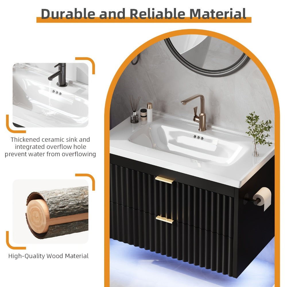 24-Inch Wall-Mounted Bathroom Vanity with LED Lighting for Dressing and Daily Routines detail image - detail view 20