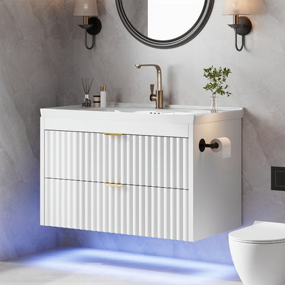 24-Inch Wall-Mounted Bathroom Vanity with LED Lighting for Dressing and Daily Routines detail image - detail view 9