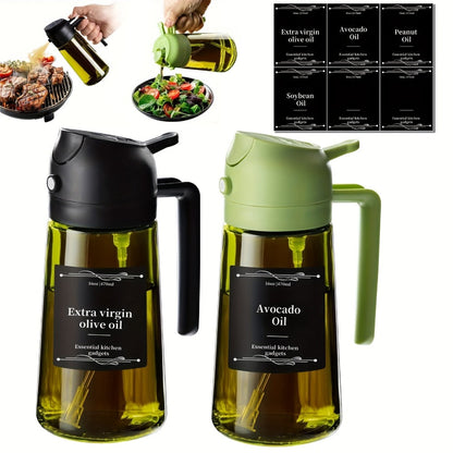 Two-Piece 16-Ounce Glass-Style Oil Dispenser and Sprayer Set in Three Color Configurations