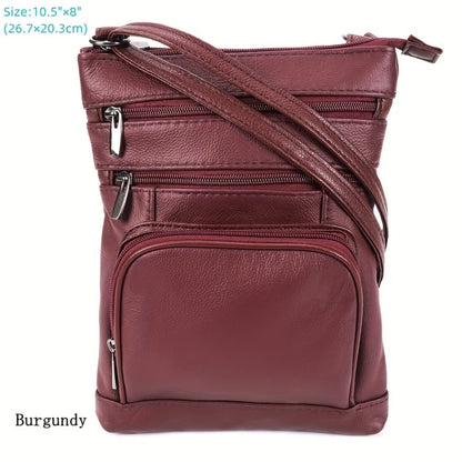 Genuine Leather Shoulder Bag for Women Men Soft First-Layer Cowhide Crossbody Bag Multi-Pocket Messenger Bag 3 Sizes Fits Smartphone Tablet Daily Work Travel – Black Red Brown Navy