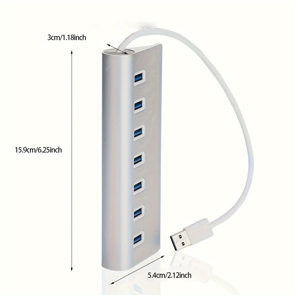 7-Port USB 3.0 Hub 5Gbps Data Splitter for Office, PC, Laptop, MacBook – High-Speed USB Expander with Individual Port Extension, Plug and Play, No Driver Needed