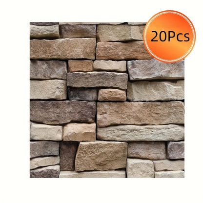 Twenty-Piece Vintage Brick and Stacked-Stone Wall Tile Sticker Set in Pattern 579, 566 or 576