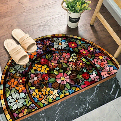 Semicircle Mandala Door Mat in Four Protected Sizes from 15.75 x 23.62 to 31.50 x 47.24 Inches