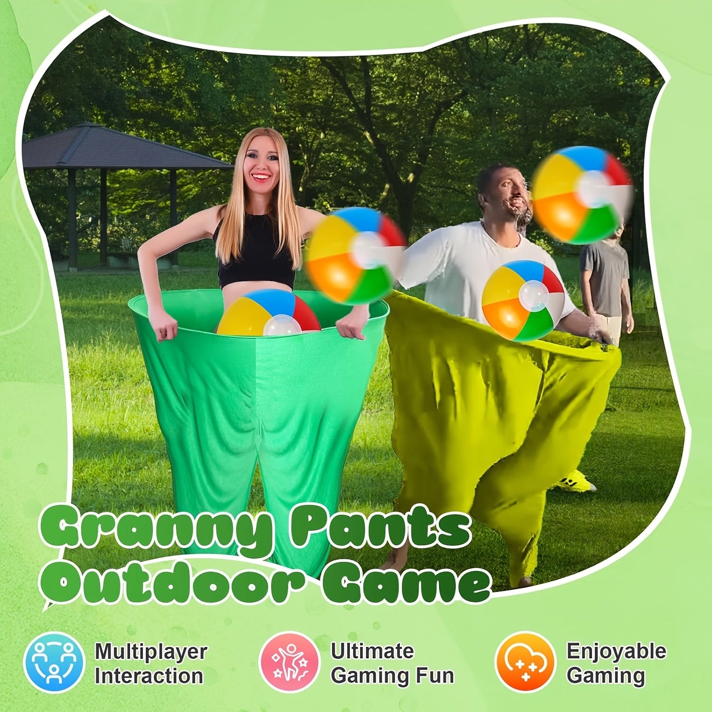 Inflatable Granny-Pants Yard Game Sets with One- or Two-Pants Options, 6 or 12 Balls and Pumps
