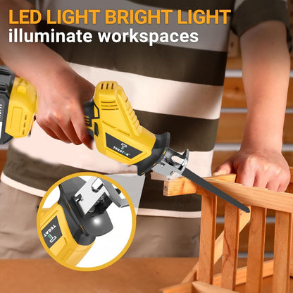 Electric Reciprocating Saw Cordless with LED Light & Safety Lock – Multi-Purpose Cutting Tool with Replaceable Blades, 1 or 2 Battery Options, Carrying Case Included