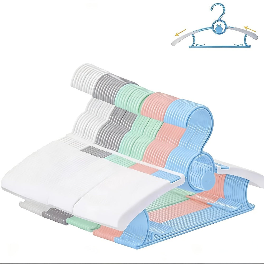Adjustable Kids Clothes Hangers in 20 or 60-Piece Packs, 11–14 Inch Width Range and Four Nursery Colors
