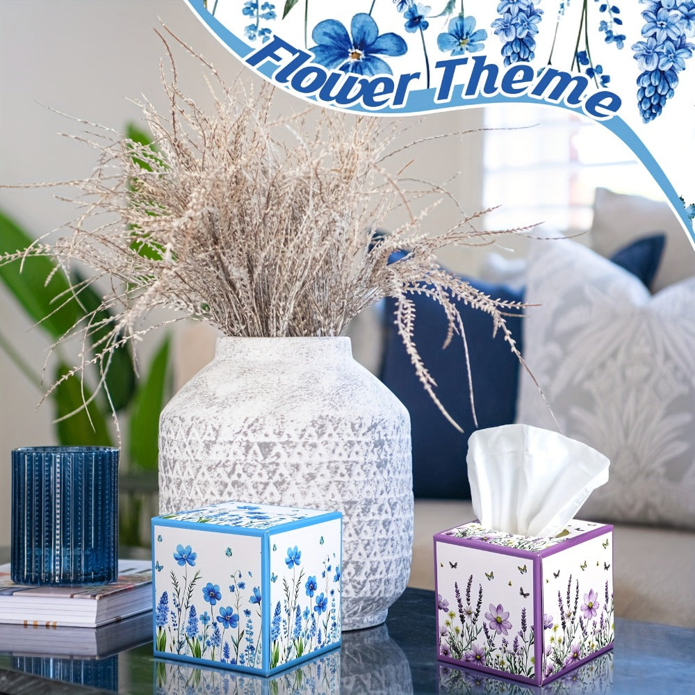 12-Pack Cube Facial Tissue Boxes with 600 Total Three-Ply Sheets and Assorted Floral Designs for Home or Office