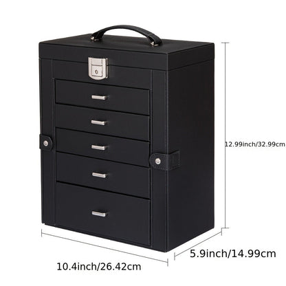 Jewelry Box 6 Tier with 5 Drawers Mirror & Lock | Large Jewelry Organizer Storage Case Gift for Women