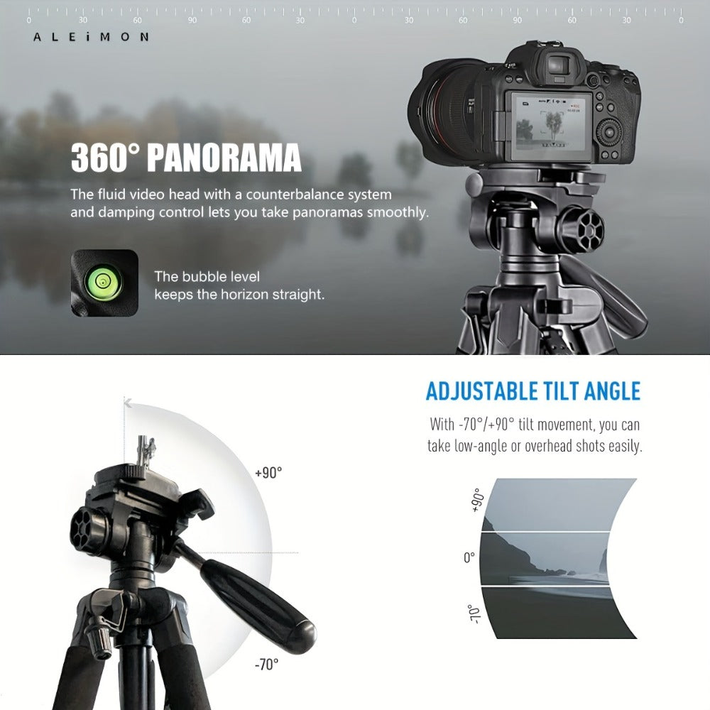 Camera Tripod 74 Inch Aluminum Alloy Heavy Duty with Dual Quick Release Plate, Phone Clip & Carrying Bag – Professional Stand for DSLR, Mirrorless, Webcam, Projector & Spotting Scope
